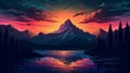 Majestic mountain peak against a vibrant sunset silhouette