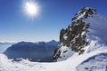 Mountain peak and snow panorama in San Domenico di Varzo, Piedmont, Italy Royalty Free Stock Photo