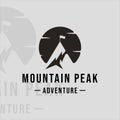 mountain peak summit logo simple vintage vector illustration template icon graphic design. sun at mountain minimalist sign or Royalty Free Stock Photo