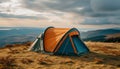 Mountain peak, tent, adventure, nature, hiking, camping generated by AI