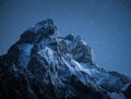 Mountain peak Ushba in the light of the moon, Svanetii, Georgia Royalty Free Stock Photo