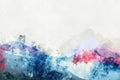Mountain peak in winter paining in blue tone on white background, digital watercolor painting Royalty Free Stock Photo