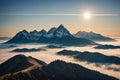Mountain peaks above high fog Royalty Free Stock Photo