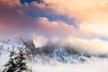 Mountain peaks with clouds at sunset Royalty Free Stock Photo