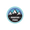 Mountain peaks - concept badge. Climbing logo in flat style. Extreme exploration sticker symbol. Adventure outdoors Camping Royalty Free Stock Photo