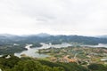 Mountain peaks and lakes combine to form a majestic landscape