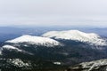 Mountain peaks of the Northern Urals from a bird`s eye view