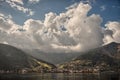 Mountain peaks, puffy clouds and Zeller lake views from Zell am See, Austria Royalty Free Stock Photo