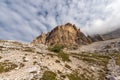 Sesto Dolomites Italy - South Rock Face of Tre Cime di Lavaredo or Drei Zinnen Royalty Free Stock Photo