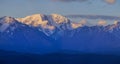 Mountain peaks at sunrise, bright view, panorama Royalty Free Stock Photo