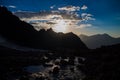 Mountain peaks at sunset