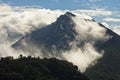 Mountain peaks of Suva Planina at morning covered with clouds