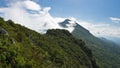 Mountain peaks of Suva Planina at sunny morning covered with clouds