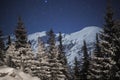 Mountain peaks under the winter stars