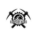 mountain pickaxe vintage logo vector industry symbol illustration design