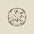 mountain and pine landscape logo line art simple vector illustration template icon graphic design. wild adventure nature outdoors Royalty Free Stock Photo