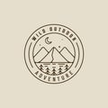 mountain and pine landscape logo line art simple vector illustration template icon graphic design. wild adventure nature outdoors Royalty Free Stock Photo