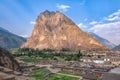 The mountain Pinkuylluna above the town Ollantaytambo, Peru Royalty Free Stock Photo