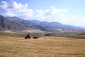 Mountain plateau over small village, road to Kazarman, district of Jalal-Abad Region in western Kyrgyzstan