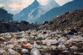 Mountain pollution Large garbage pile signifies environmental degradation and pollution