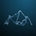 Mountain polygonal graphic concept. Wireframe low poly hiking hill silhouette on blue background. Vector illustration