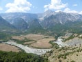 Mountain range with curved river track near Permet in Albania.