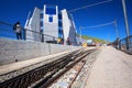 Mountain railway line with panorama restaurant in the Italian speaking canton of Ticino, in south-east Switzerland