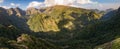 Mountain rainforest hill valley view from Balcoes levada, Madeira island panorama