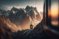 Mountain Range Cable Car Adventure: Unreal Engine 5\'s Insane Attention to Detail Cinematic Experience Royalty Free Stock Photo