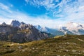 Mountain Range of Cadini di Misurina, Sorapiss and Monte Cristallo - Dolomites Italy Royalty Free Stock Photo