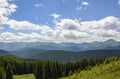 Mountain range Chornohora with its spurs in the Carpathian Mountains. View from the opposite Kostrych ridge Royalty Free Stock Photo