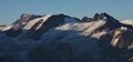 Mountain range covered by glacier, view from mount Titlis