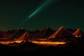 a mountain range, dark night and electric orange glow colors, retrofuturistic retrowave style, generative ai