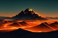 a mountain range, dark night and electric orange glow colors, retrofuturistic retrowave style, generative ai
