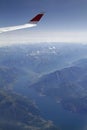 Mountain range of the European Alps seen from a plane