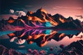 a mountain range with a lake and mountains in the background at sunset or sunrise with a colorful sky and clouds Royalty Free Stock Photo