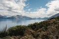 Mountain range by the Lake Wakatipu in Queenstown via Glenorchy. New Zealand landscape Royalty Free Stock Photo
