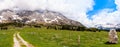 Mountain range landscape. Plateau of Montasio, Italy. Royalty Free Stock Photo