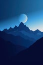 A mountain range in mininalistic silhoutte style, blue background. Generative AI