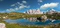 Mountain Range of Monte Paterno with Blue Mountain Lakes and Clouds - Tre Cime di Lavaredo, Dolomites, Italy