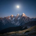 Mountain range at night under a clear sky, featuring a full moon Royalty Free Stock Photo