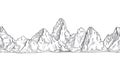 Mountain range. Outline nature drawing, pencil sketch rocky peaks panorama. Art graphics beautiful landscape vector