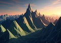 Mountain range with sharp peaks, represented using polygonal, wireframe Royalty Free Stock Photo