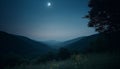 Mountain range silhouette backlit by moonlight at dawn generated by AI Royalty Free Stock Photo