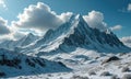 A mountain range with snow on the ground and a few trees in the background. Royalty Free Stock Photo