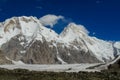 Mountain range snow peaks above glacier covered with snow Royalty Free Stock Photo