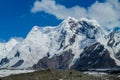 Mountain range snow peaks above glacier covered with snow Royalty Free Stock Photo