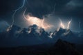 mountain range with a stormy sky, with lightning strikes and thunder Royalty Free Stock Photo