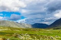 Mountain range in the subpolar urals on a summer day