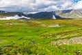 Mountain range in the subpolar urals on a summer day